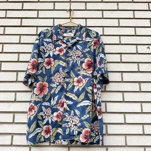 Vintage Tommy Bahama Silk Hawaiian Shirt Hibiscus Floral Button Front XL Resort
